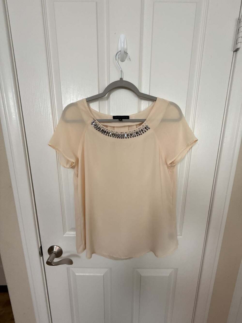 Sanctuary Size S Embellished Neckline Short Sleeve Blouse